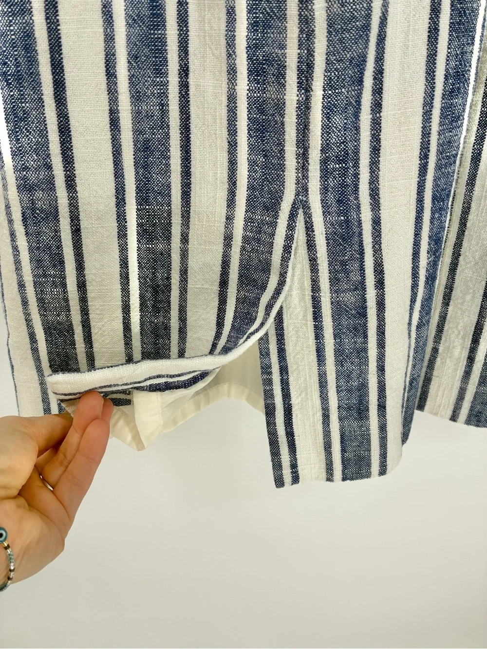 J.Crew Women’s Blue/White Striped Linen Blend Sleeveless Belted Dress - 16Tall